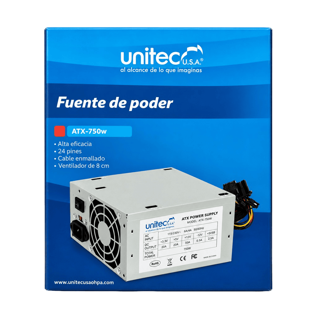 Fuente de Poder Unitec ATX-750W para PC
