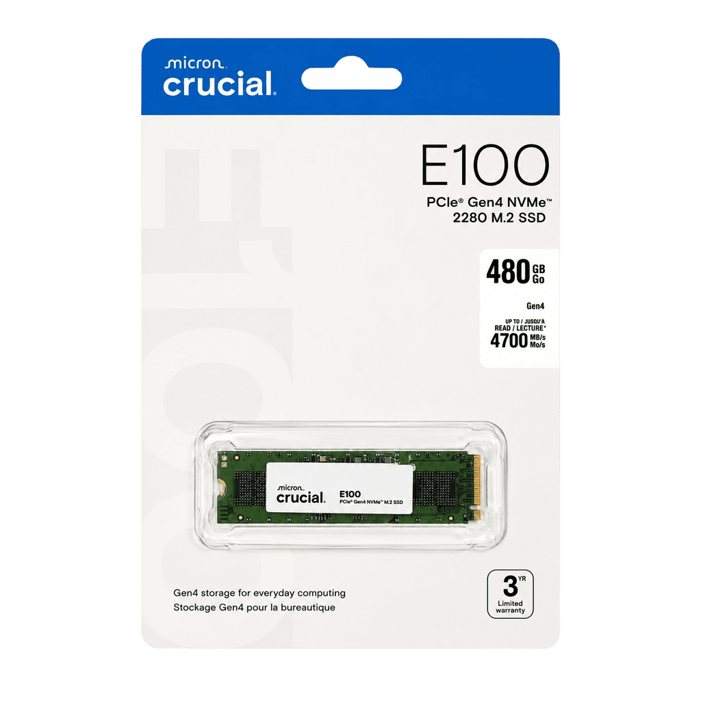 Disco Duro Sólido SSD Crucial E100 480GB M.2 PCIe Gen4 NVMe